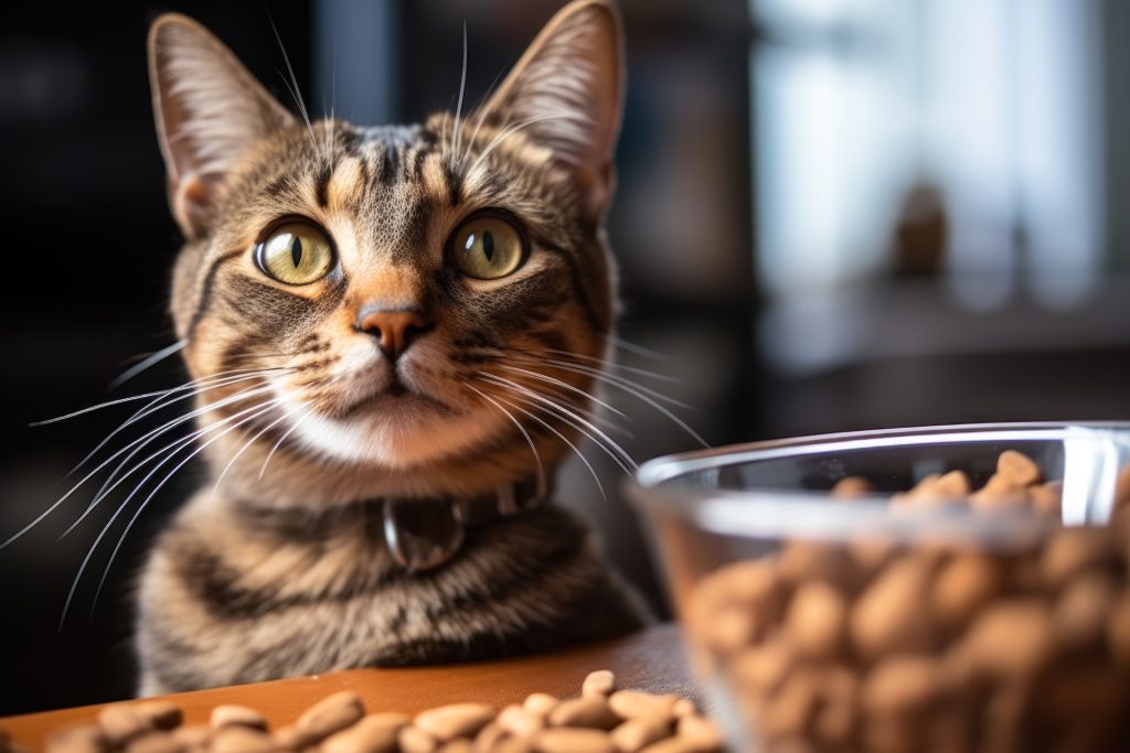 Illustration présentant le choix entre croquettes ou pâtée pour l'alimentation des chats, pour une décision éclairée