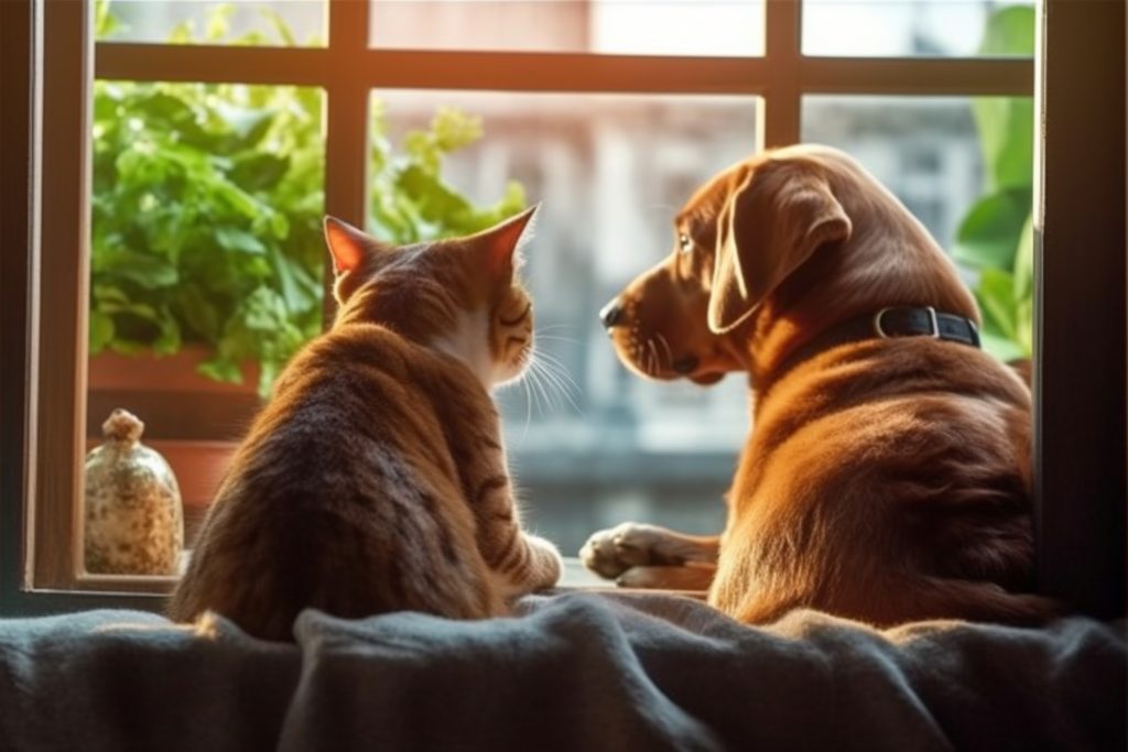 Illustration représentant la cohabitation entre chats et autres animaux, pour une intégration réussie dans le foyer